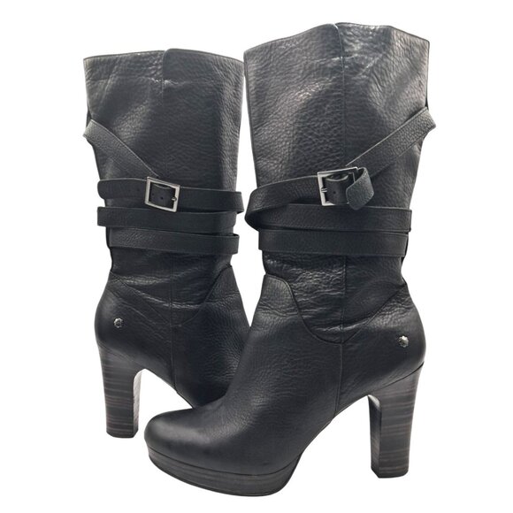 UGG Shoes - UGG Jardin Platform Boots Womens Size 10 Black Leather Buckle Straps Side Zip Mi